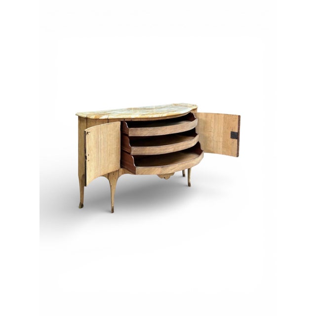 French 19th-C. French Louis XV Cerused Oak Marble Top Demilune Buffet / Cabinet / Chest / Sideboard - Swedish Styling For Sale - Image 3 of 7