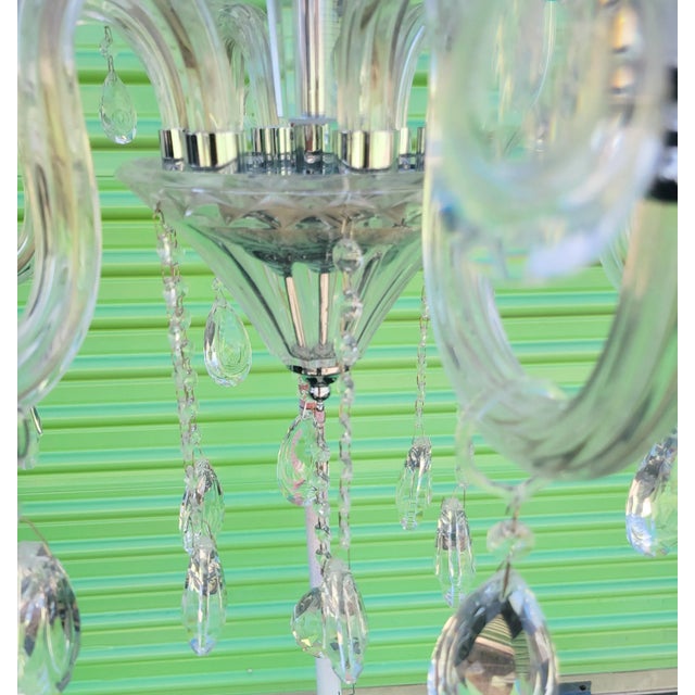 Vintage Murano Glass Crystal Chrome 6 Light Chandelier For Sale - Image 9 of 11