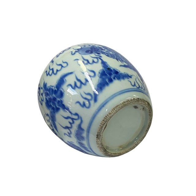 Chinese Oriental Handpaint Dragon Small Blue White Porcelain Ginger Jar For Sale - Image 3 of 5