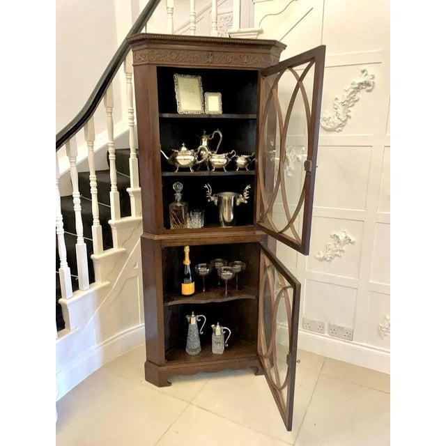 Antique Astragal Glazed Carved Corner Cabinet in Mahogany, 1870 For Sale - Image 4 of 12