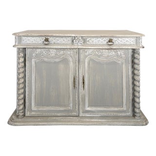 Louis XIII Buffet with Twisted Columns in Grey Oak For Sale