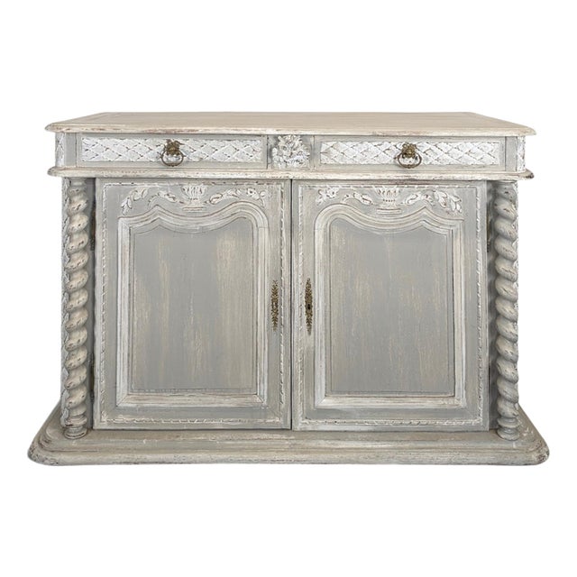 Louis XIII Buffet with Twisted Columns in Grey Oak For Sale