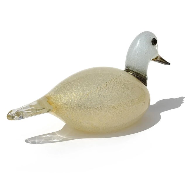 Glass Murano Vintage Gabbiani Pulegoso White Black Gold Leaf Italian Art Glass Bird Duck Sculpture For Sale - Image 7 of 9