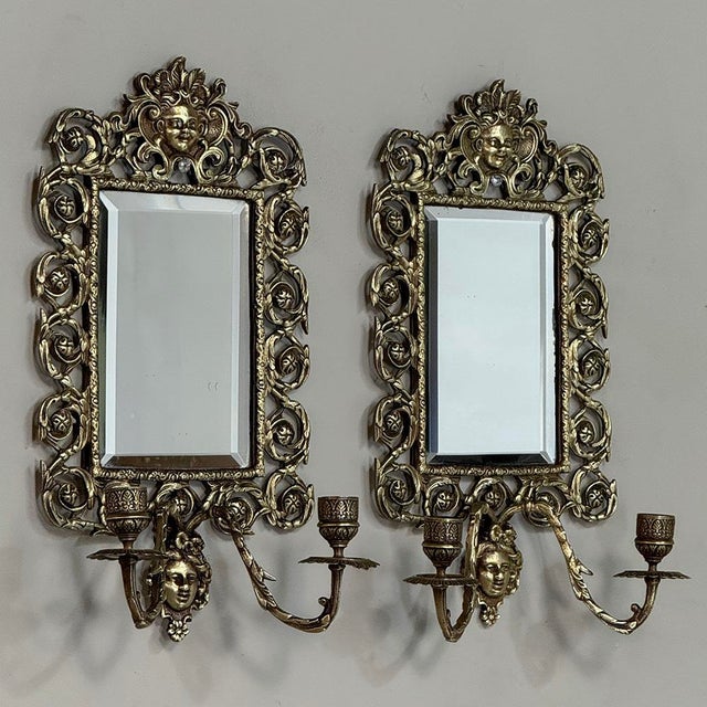 Renaissance 19th Century Italian Renaissance Cast Bronze Mirrored Wall Sconces - a Pair For Sale - Image 3 of 18