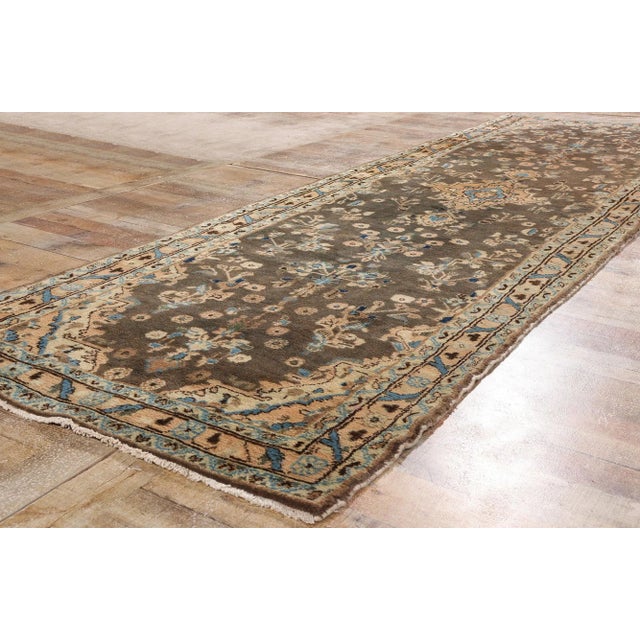 Brown Vintage Earth-Tone Persian Hamadan Rug Runner, 03'11 X 13'02. For Sale - Image 8 of 10