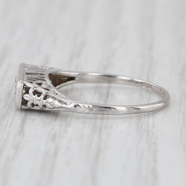 0.17ctw Diamond Art Deco Filigree Ring 14k White Gold Size 7 Stackable For Sale - Image 4 of 8