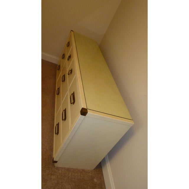 Vintage Wicker Steal Quality Drexel Mid-Century Modern Natural Rattan & Solid Wood Modern Aged White Lacquered Dresser Glass Style Near Tommy Bahama For Sale - Image 9 of 12