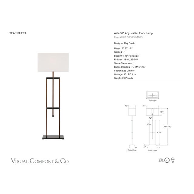 Ray Booth by Visual Comfort Signature Alda 57" Adjustable Floor Lamp in Bronze and Dark Walnut with Linen Shade Designer:...