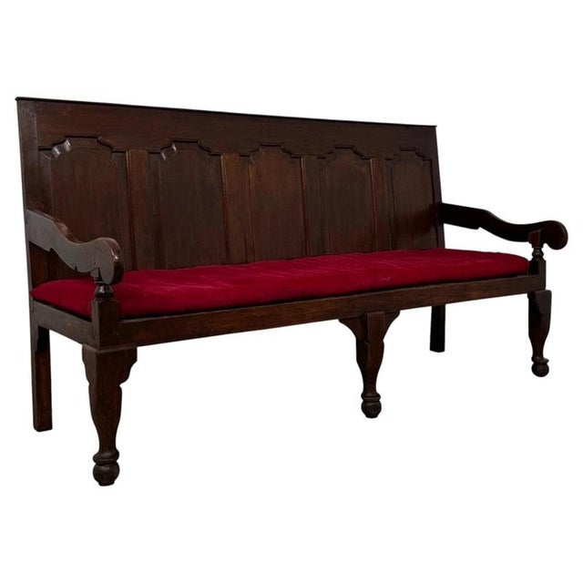 Wood 18th Century English Carved Oak Settle with Upholstered Seat For Sale - Image 7 of 16