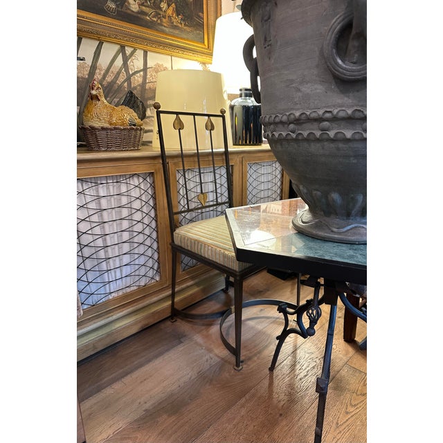Mid-Century Iron Side Chairs With Rose Tarlow Striped Velvet Fabric For Sale - Image 4 of 14