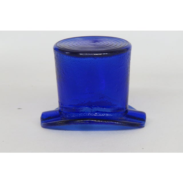 Mid-Century Modern Cobalt Blue Frosted Glass Top Hat Toothpick Holder Ash Tray 4576b For Sale - Image 3 of 10