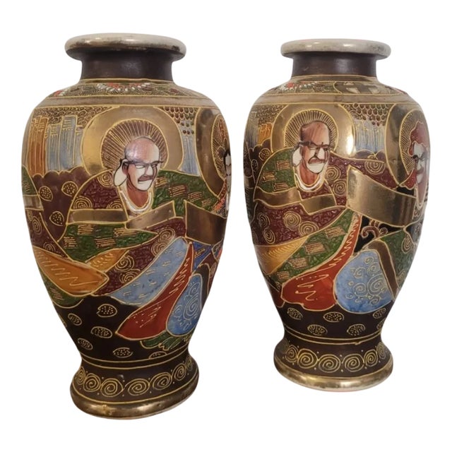 Japanese Satsuma Vases, Set of 2 For Sale