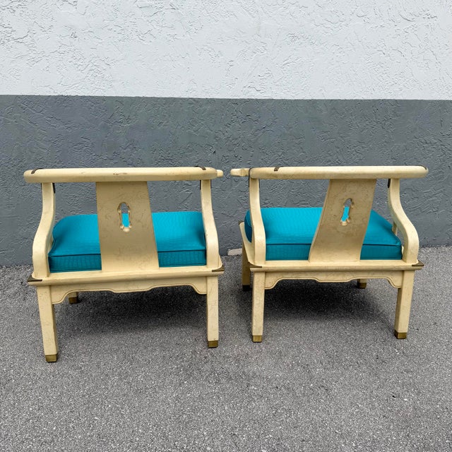 Vintage Ming Style Horseshoe Lounge Chairs With Faux Alligator Skin - A Pair For Sale - Image 9 of 11