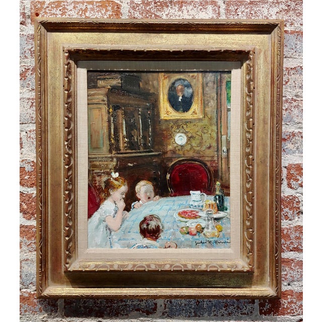 Jules Rene Herve -Children at the Breakfast table - Oil painting French Impressionist Oil painting on canvas -signed...