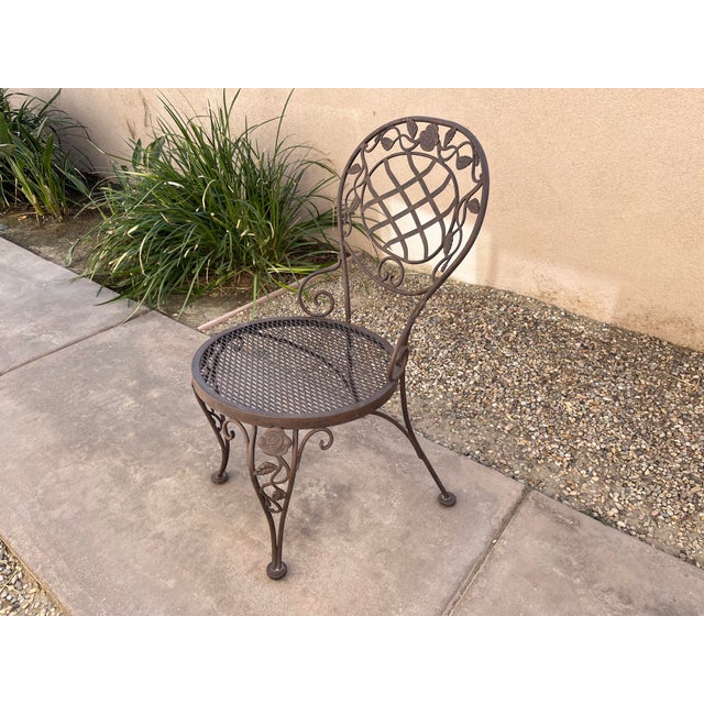 Woodard Furniture Co. Vintage Woodard Chantilly Rose Wrought Iron Parlor Dining Chair For Sale - Image 4 of 8