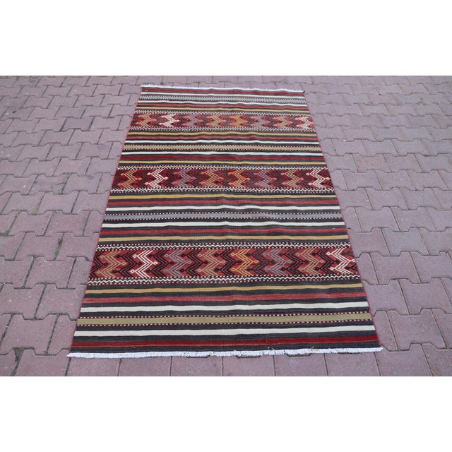 1970s Rustic Style Stripe Design Hand Knotted Oushak Kilim Rug For Sale - Image 12 of 12