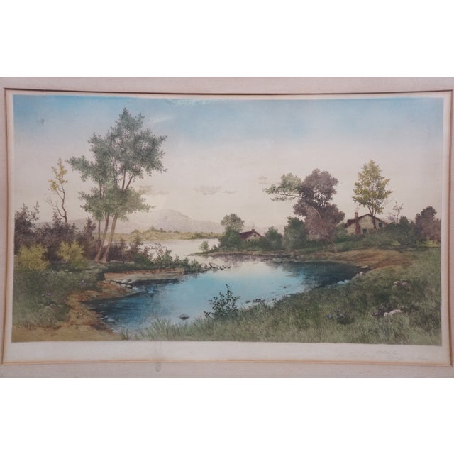 Antique George William Bohde in the Cove Colored Coastal Riverscape Etching 35" For Sale - Image 4 of 11