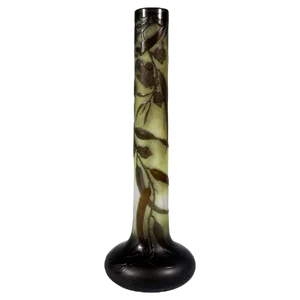 Large Art Nouveau Cameo Vase with Flower and Leaf Decor by Émile Gallé, France, 1904s