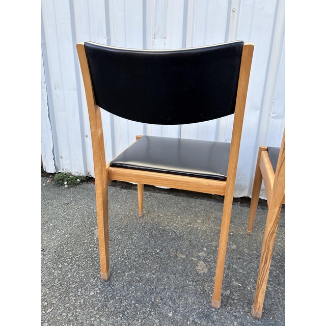Black Scandinavian Dining Chairs in Light Wood and Black Skai, 1960s, Set of 4 For Sale - Image 8 of 12