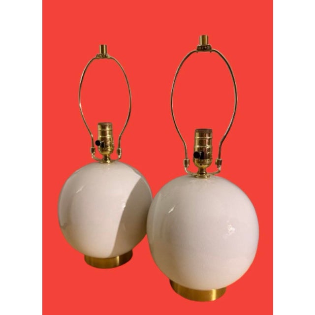 American Ralph Lauren White Ceramic & Brass Signed Vintage Lamps - A Pair For Sale - Image 3 of 9