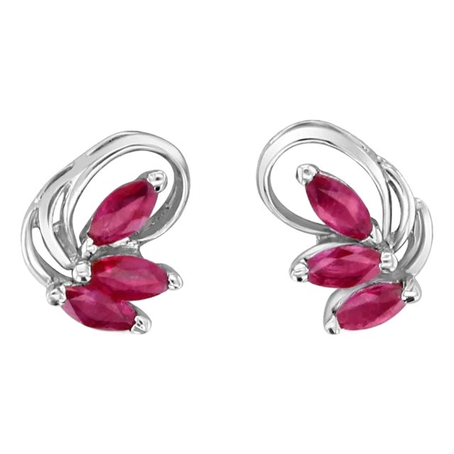 Marquise Ruby Studs Earrings 14k White Gold, 2 Pieces For Sale