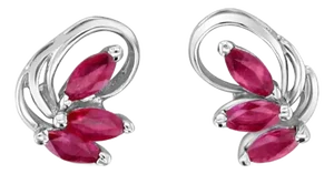 Marquise Ruby Studs Earrings 14k White Gold, 2 Pieces