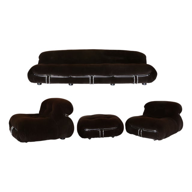Soriana Sofa, Armchairs and Ottoman by Afra E Tobia Scarpa for Cassina, 1970s, Set of 4 For Sale