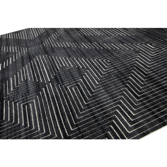 Contemporary Moroccan Style Charcoal Wool Rug With Geometric Pattern by Apadana For Sale In New York - Image 6 of 10