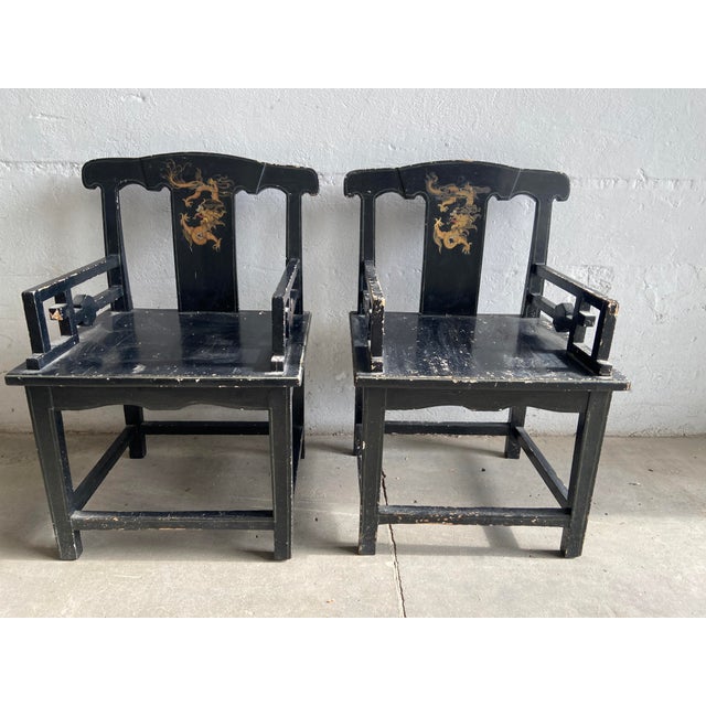 Set of 19th Century Chinese Chairs in Lacquered Black Wood with Gilt Decoration, 1890s For Sale - Image 10 of 10