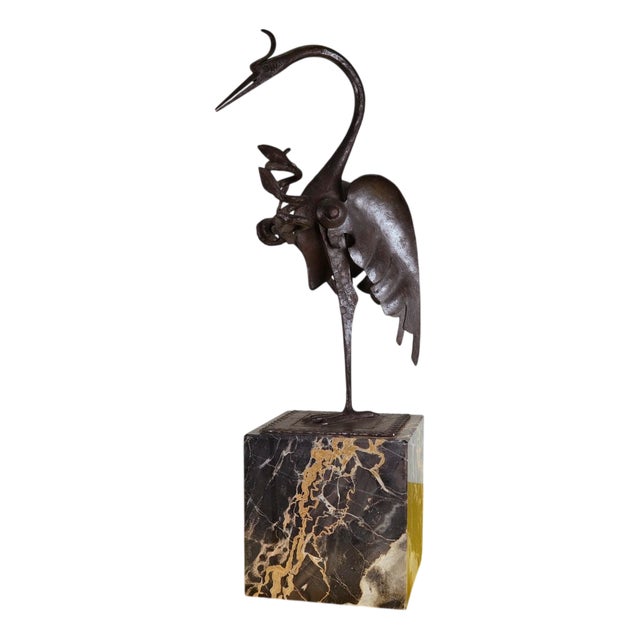 Iron Sculpture with Black Marble Base attributed to Carlo Rizzarda For Sale