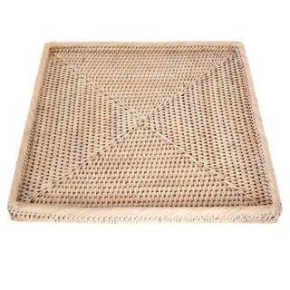 Artifacts Rattan Square Flat Tray, White Wash, 12" For Sale