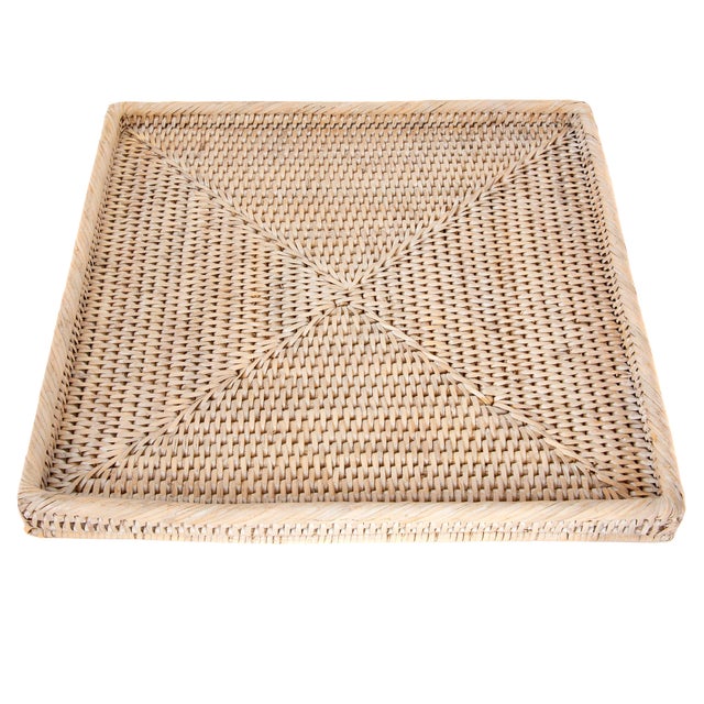 Artifacts Rattan Square Flat Tray, White Wash, 12" For Sale
