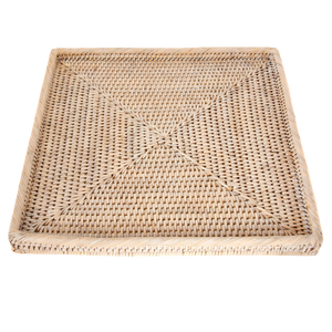 Artifacts Rattan Square Flat Tray, White Wash, 12"