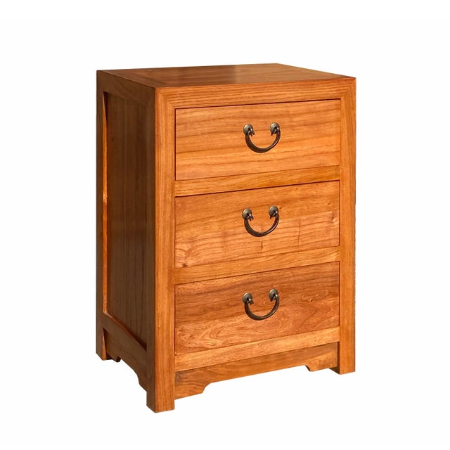 Oriental Brown Stain 3 Drawers End Table Nightstand Cabinet For Sale - Image 4 of 7