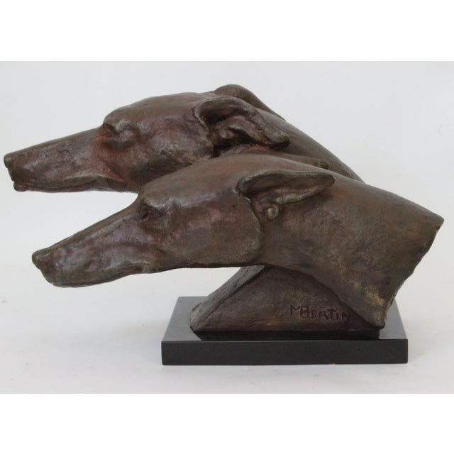 20th C After M. Bertin Sculpture "The Finish Line" Racing Greyhounds in Patinated Metal For Sale In West Palm - Image 6 of 13