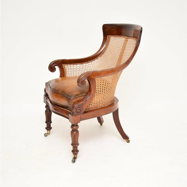 Antique William IV Cane and Leather Armchair, 1830s For Sale - Image 4 of 11