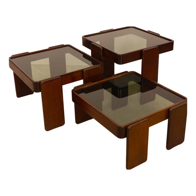 Glass Mod. 784 Nesting Tables by Gianfranco Frattini for Cassina, 1970s, Set of 3 For Sale