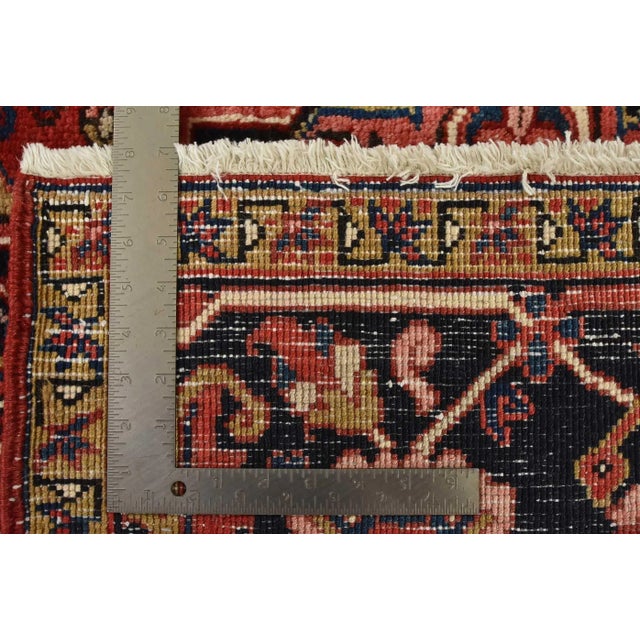 Heriz Rug 9'7'' X 12'5'' Red Wool Vintage Tribal Hand-Knotted Oriental Carpet For Sale - Image 15 of 15