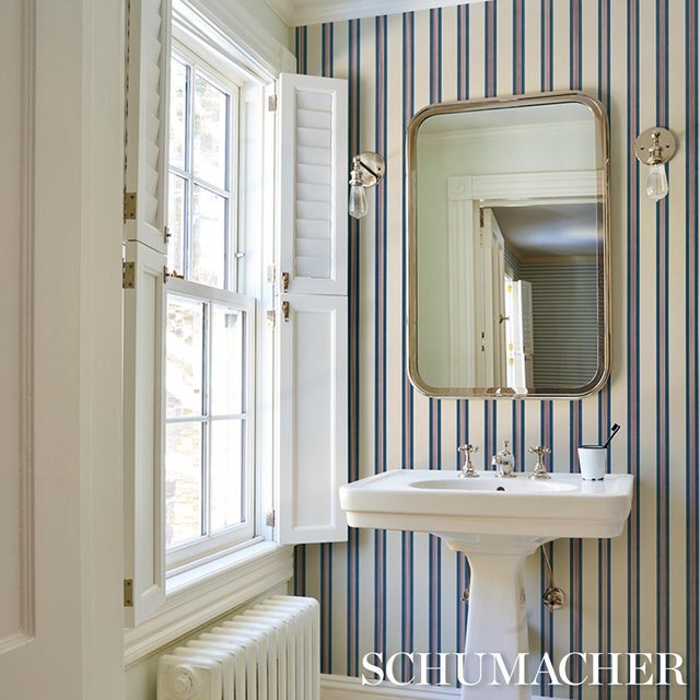 2020s Schumacher Chatham Stripe Wallcovering In Americana For Sale - Image 5 of 6