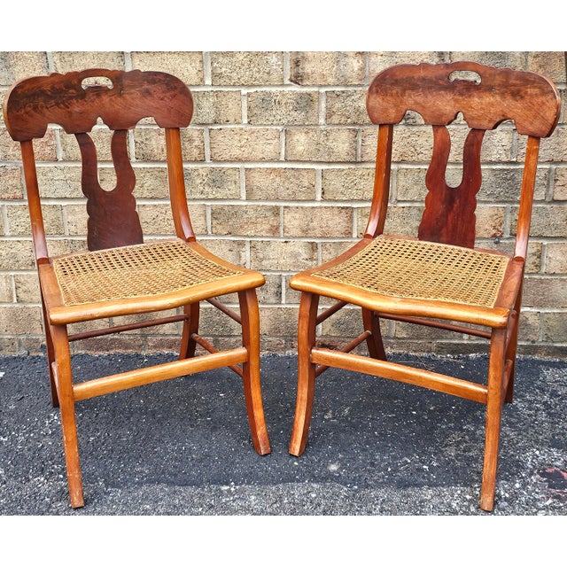 Tan Early 20th Century Pair Federal Style Mahogany and Maple With Cane Seat Side Chairs For Sale - Image 8 of 11