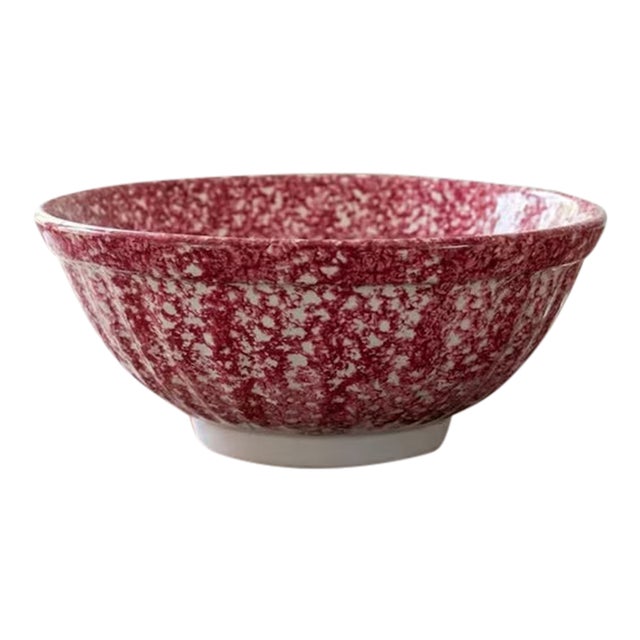 Vintage Italian Roma Inc. Large 13" Red Spongeware Ceramic Serving Bowl – Vibrant Cranberry - Kitchen Decor For Sale
