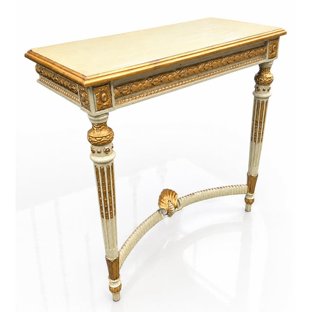 French Louis XVI Revival Painted & Parcel-Gilt Wall-Mounted Console With Disappearing Secret Drawer, Late 19th Century For Sale - Image 12 of 17
