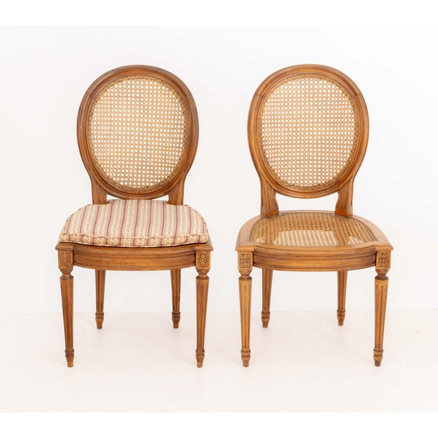 Set of Six Louis XVI Style Cane-Paneled Walnut Dining Chairs For Sale In New York - Image 6 of 13
