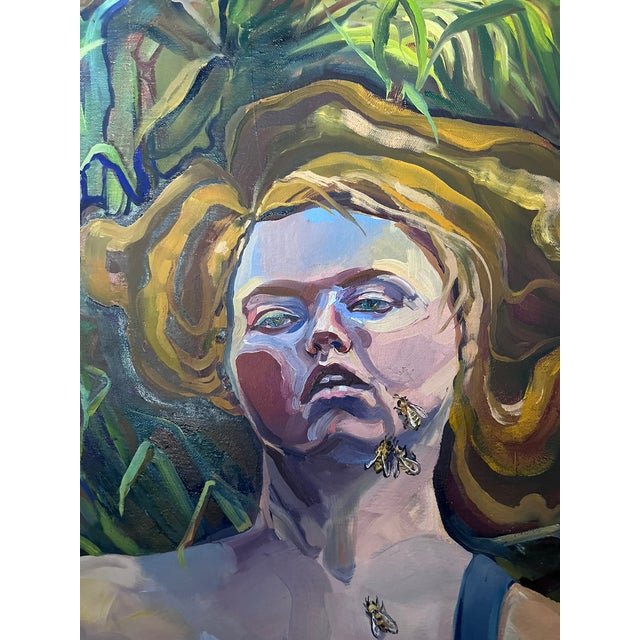 Figurative Semi Nude Woman in Orchard Hornets Unstretched Canvas Joni Wildman Oil Painting For Sale - Image 3 of 12