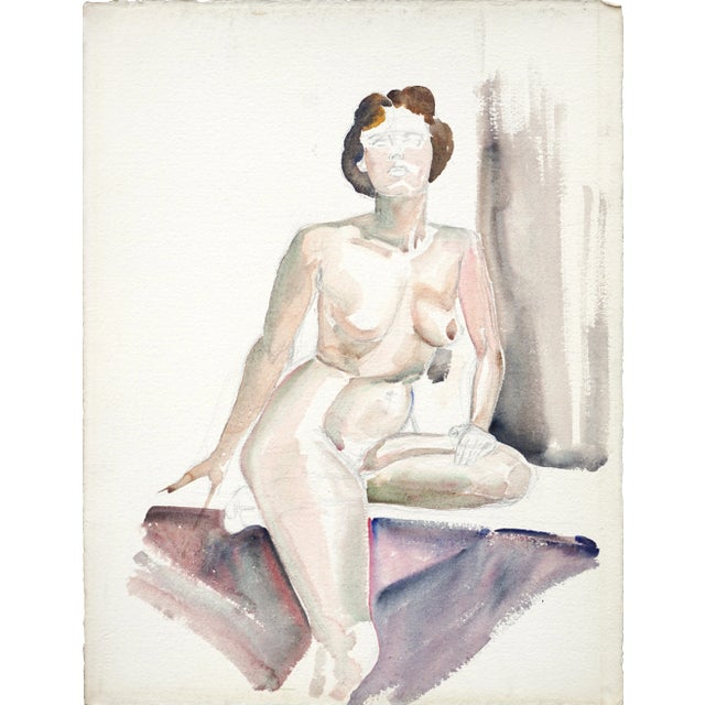 Joseph Yeager Seated Nude Impressionist Watercolor (unfinished) Mid-1950s For Sale