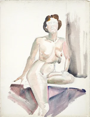 Joseph Yeager Seated Nude Impressionist Watercolor (unfinished) Mid-1950s