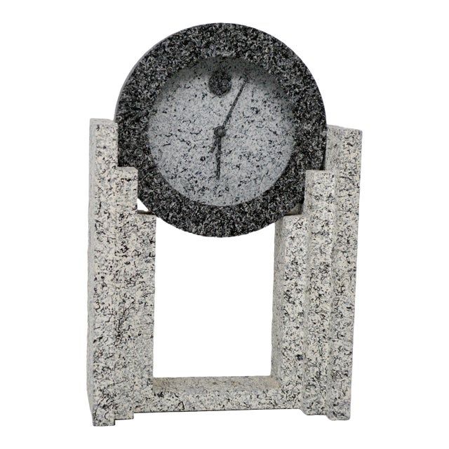 1980s Empire Art Products Faux Granite Marble Memphis Milano Style Clock For Sale