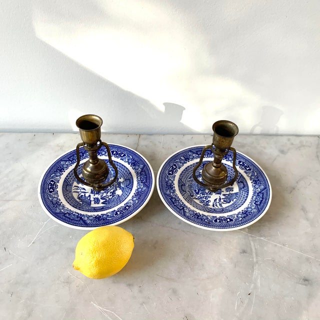 Pair of Blue Willow Candle Holders Chairish
