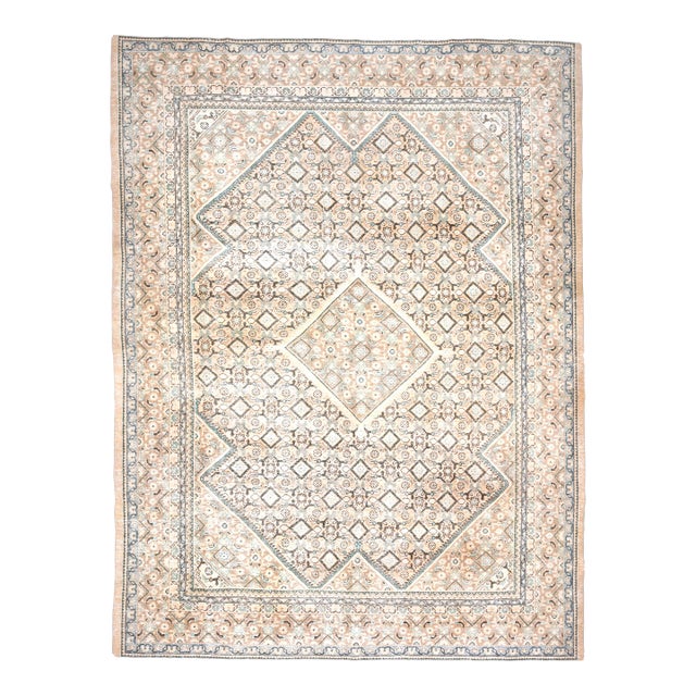1970s Vintage Persian Handmade Wool Cotton Beige Area Rug For Sale