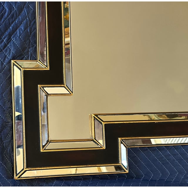 Art Deco 1980s Art Deco Revival Style Geometric Framed Mirror With Black and Gold Accents. For Sale - Image 3 of 14